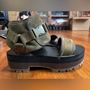 Teva Indio Jewell Suede Olive Green Platform Sandal Size 9